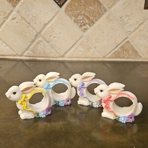 Set of Bunny Napkin Rings with Pastel Accents